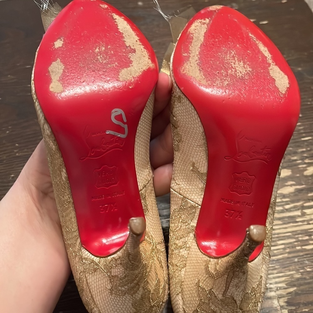 Christian Louboutin Gold Moon Bow Peep Toe Heel - Picture 5 of 10